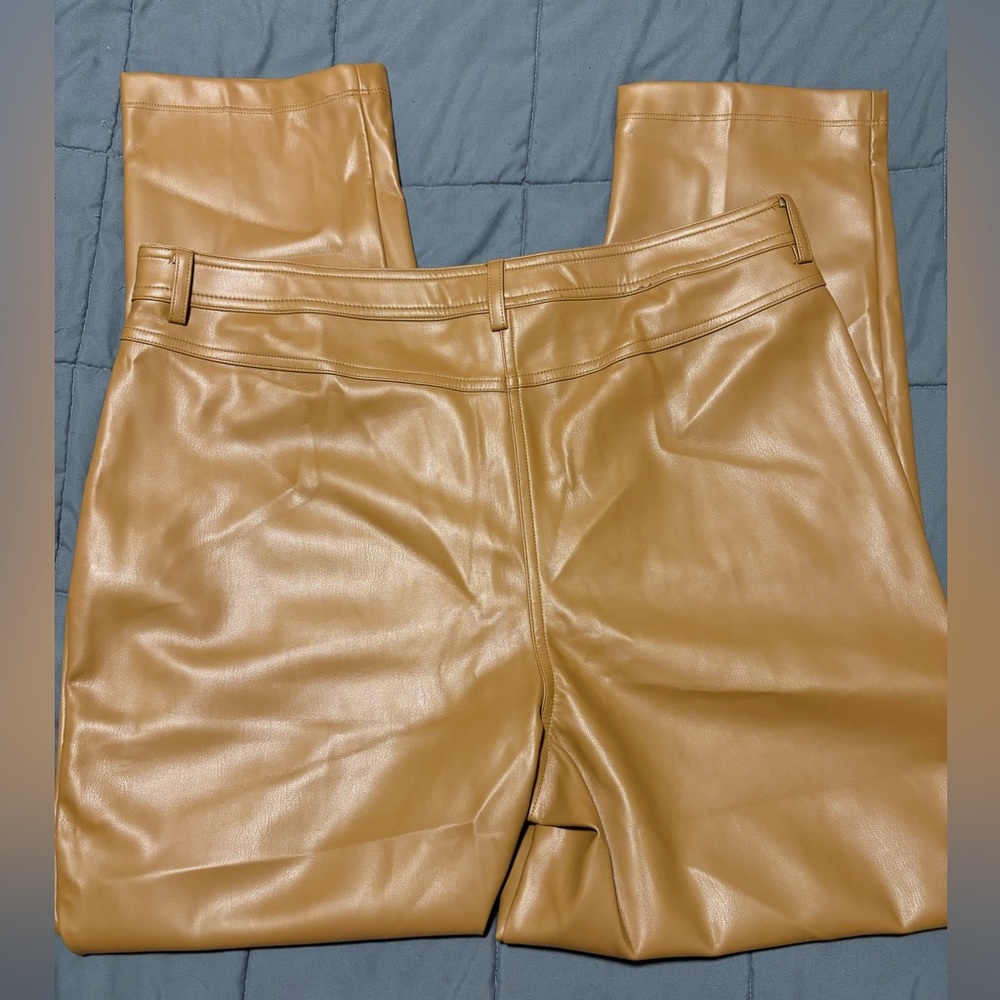 HALOGEN Tan Beige Faux Leather Trousers Womens Size 12 - Picture 6 of 9